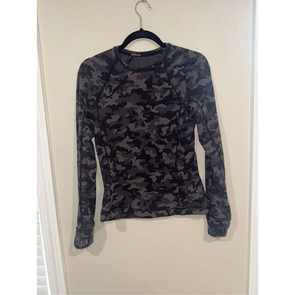 Lululemon Runderful Long Sleeve Heritage Camo Jacquard Black Lunar Rock 6 - Picture 2 of 5